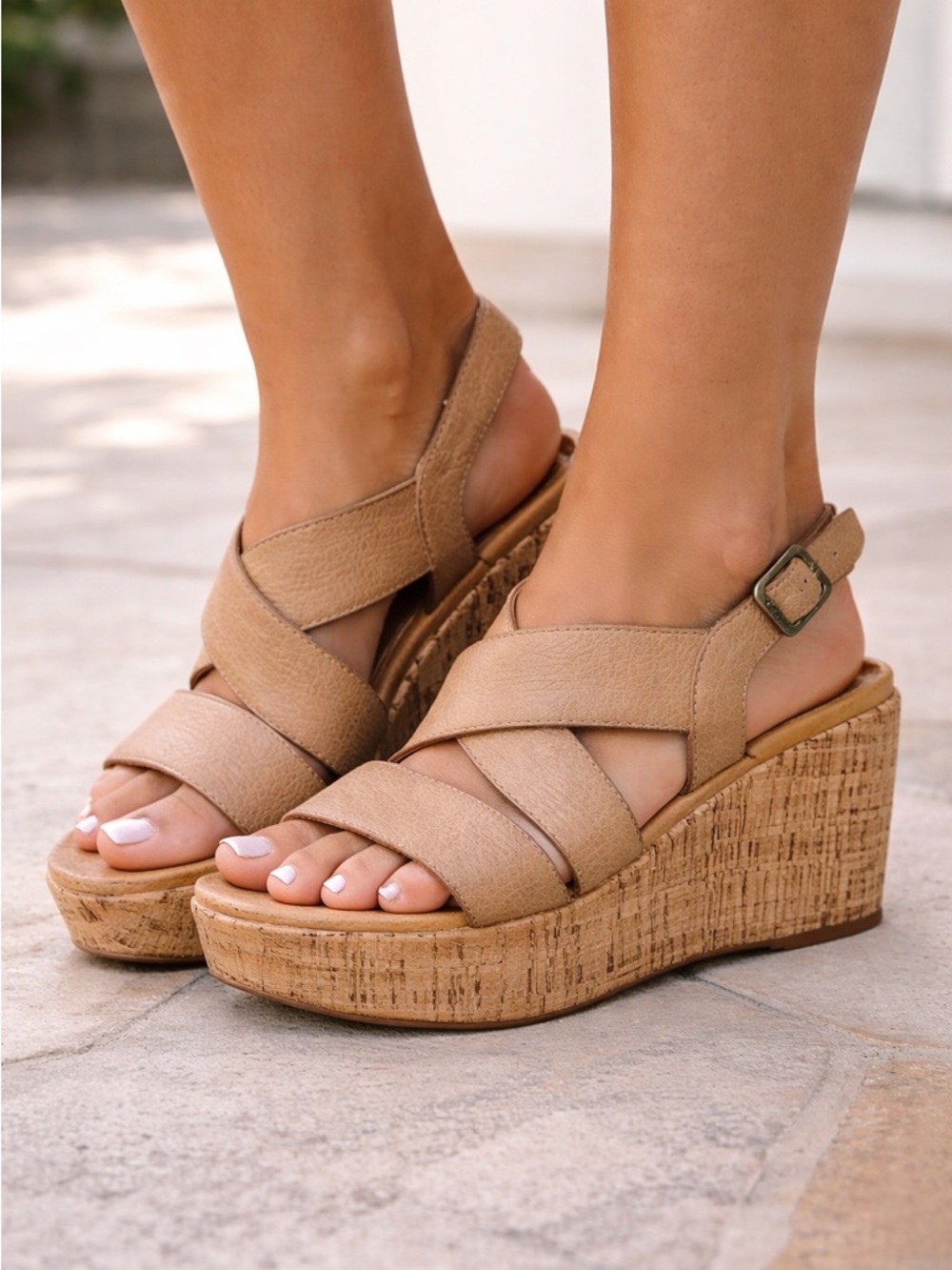 Kork Ease Ashcroft Platform Cork Wedge Tan Leather Sandal 9M